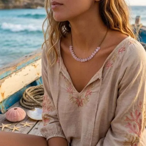 Collar de la conexión con el alma gemela de cuarzo rosa o fluorita