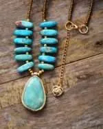 Collar de la hermosa etapa de cambio con amazonita y cuentas de jaspe