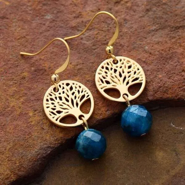 Pendientes Árbol de la Vida de la buena salud ósea con piedras de apatita