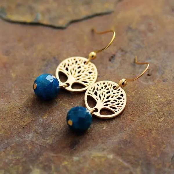 Pendientes Árbol de la Vida de la buena salud ósea con piedras de apatita