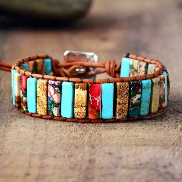 Pulsera de la correcta visión de la vida con piedras naturales de jaspe y turquesa