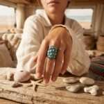 Anillo boho de la protección del alma con hematita e incrustaciones de turquesa