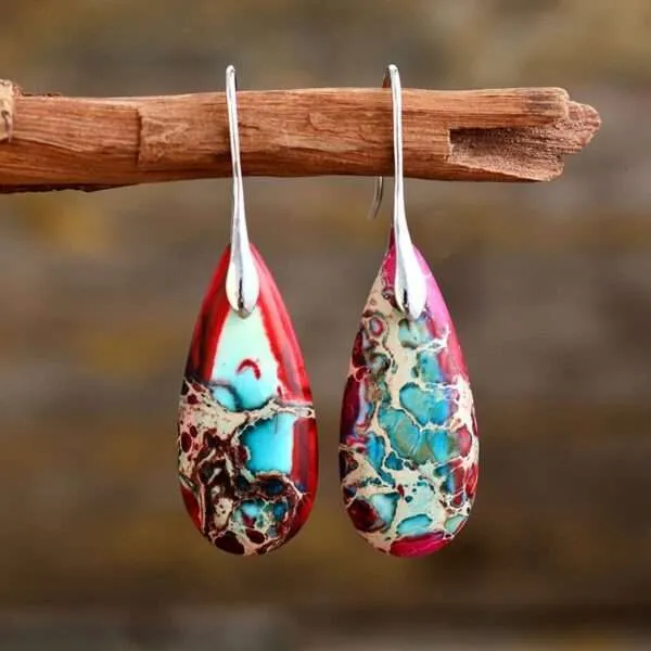 Pendientes boho chic del equilibrio en las emociones con piedras de jaspe
