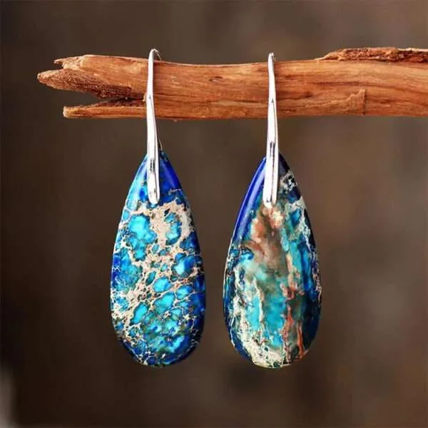 Pendientes boho chic del equilibrio en las emociones con piedras de jaspe