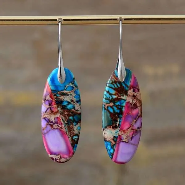 Pendientes boho chic de los viajes cuánticos con piedras de jaspe