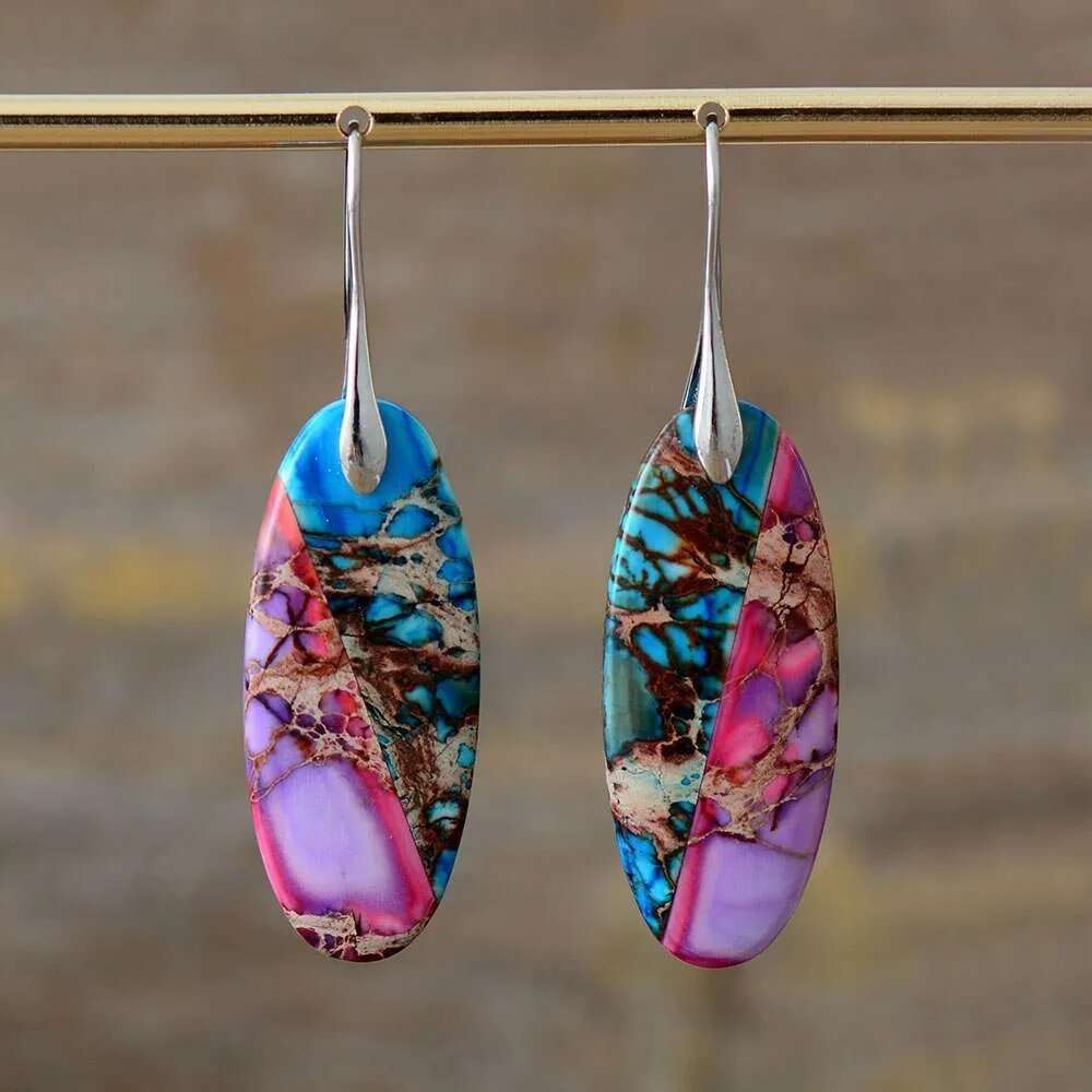 Pendientes boho chic de los viajes cuánticos con piedras de jaspe Pendientes boho chic de los viajes cuánticos con piedras de jaspe
