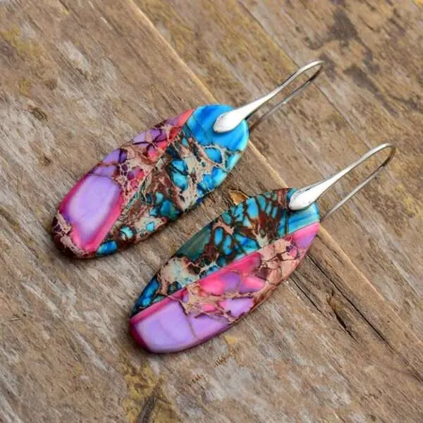 Pendientes boho chic de los viajes cuánticos con piedras de jaspe