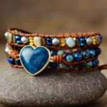 Pulsera bohemia del amor sereno con piedra natural de apatita y jaspe