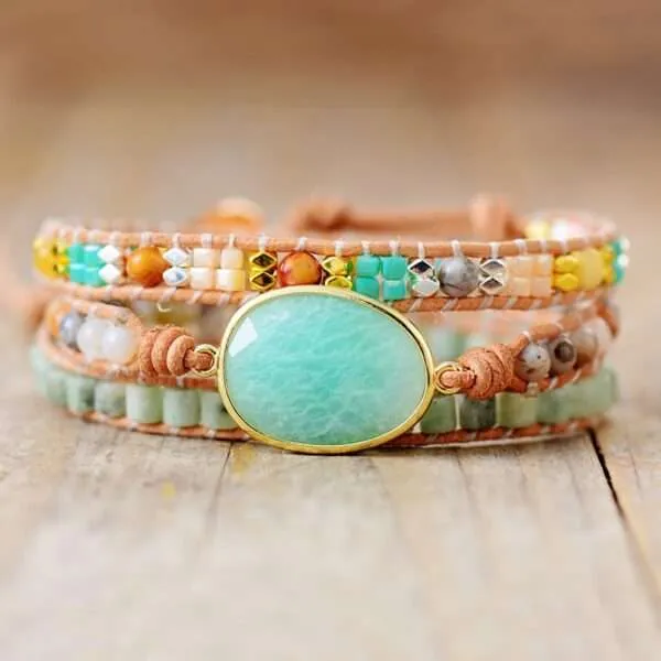 Pulsera boho del alivio a los traumas emocionales con piedra de amazonita