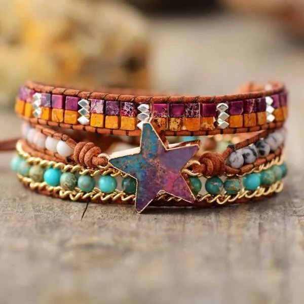 Pulsera de tu estrella interior con piedras de jaspe imperial y ágata