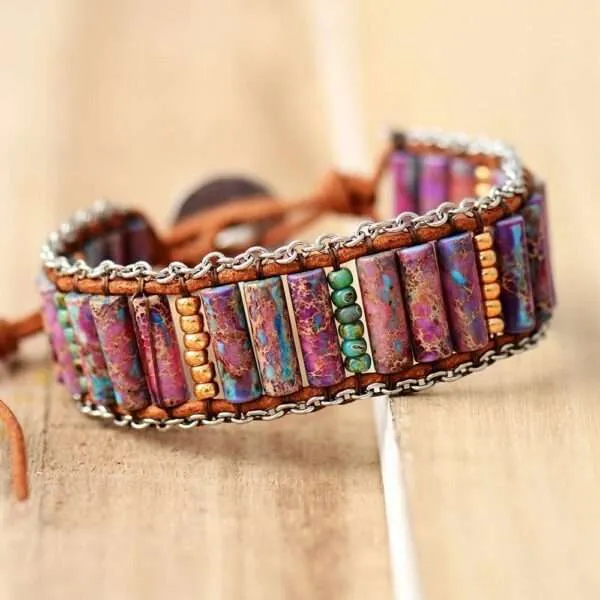 Pulsera surfera de los atardeceres en la playa con piedras de jaspe