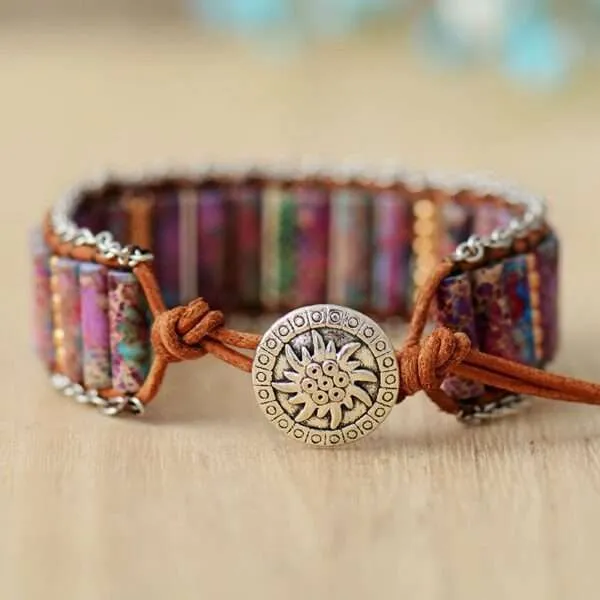 Pulsera surfera de los atardeceres en la playa con piedras de jaspe
