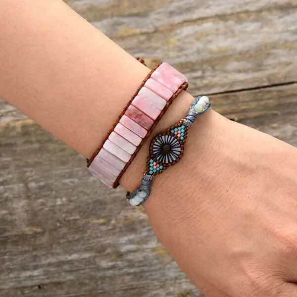 Pulsera de la vida bohemia de Montmartre con ópalo rosa y jaspe