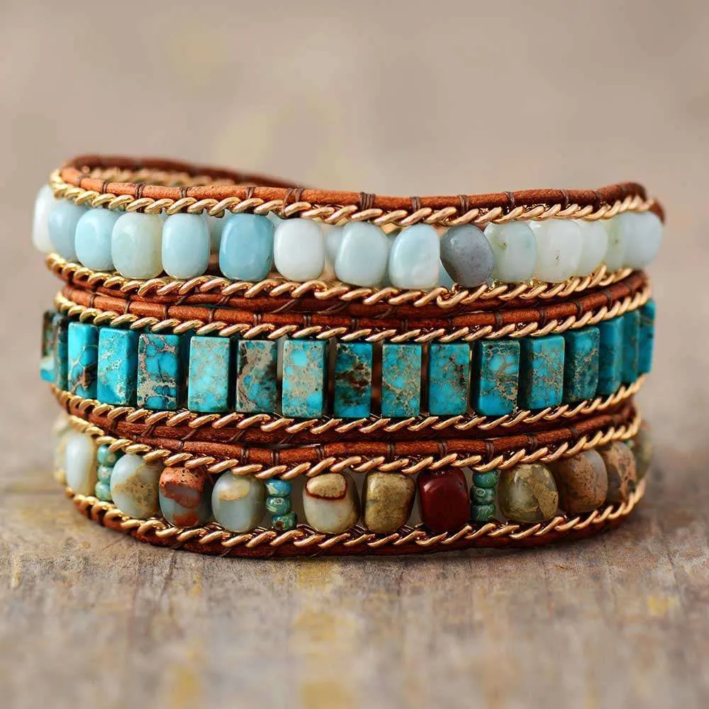 Pulsera vintage de la felicidad con piedras naturales de jaspe y amazonita Pulsera vintage de la felicidad con piedras naturales de jaspe y amazonita