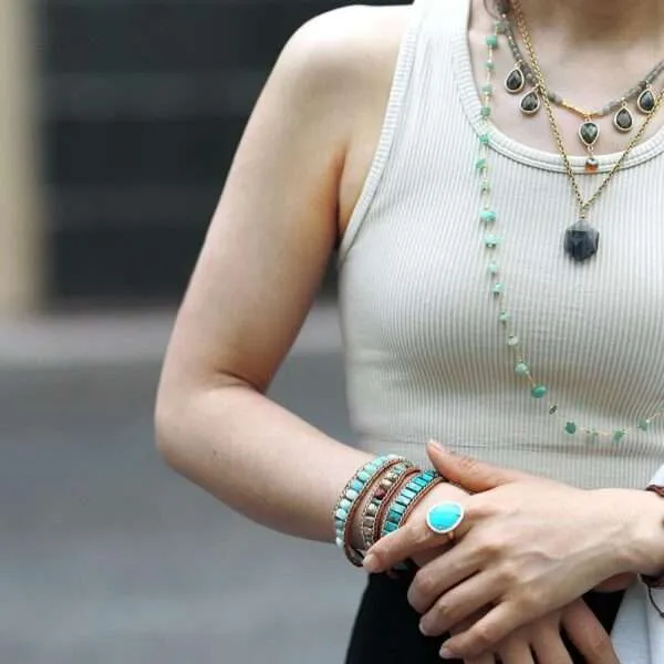 Pulsera vintage de la felicidad con piedras naturales de jaspe y amazonita