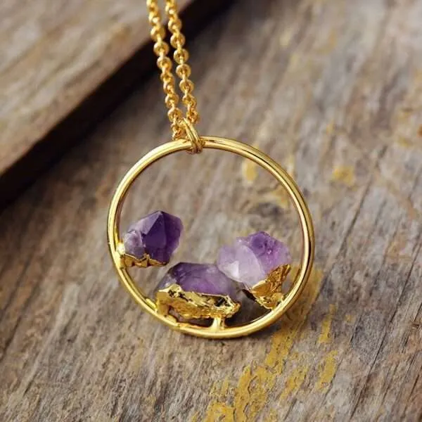Collar del alivio al estrés geopático con piedras naturales de amatista