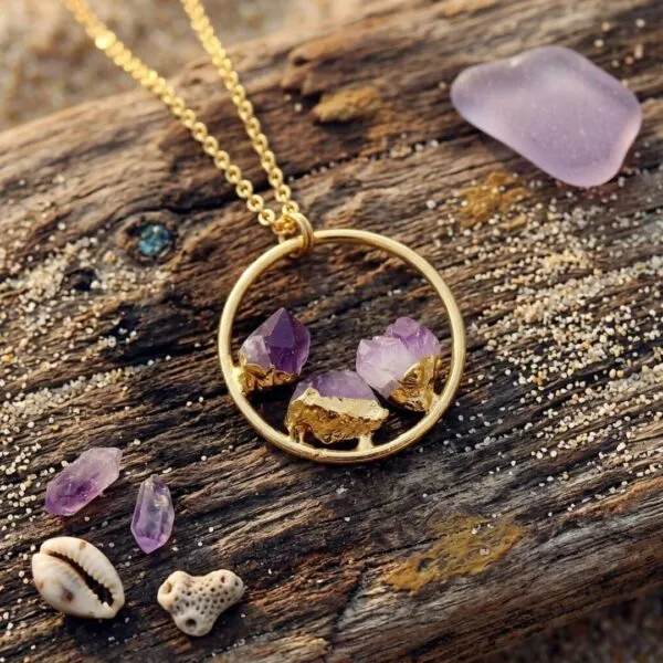 Collar Aro con Amatista en Bruto (Dorado o Plateado)