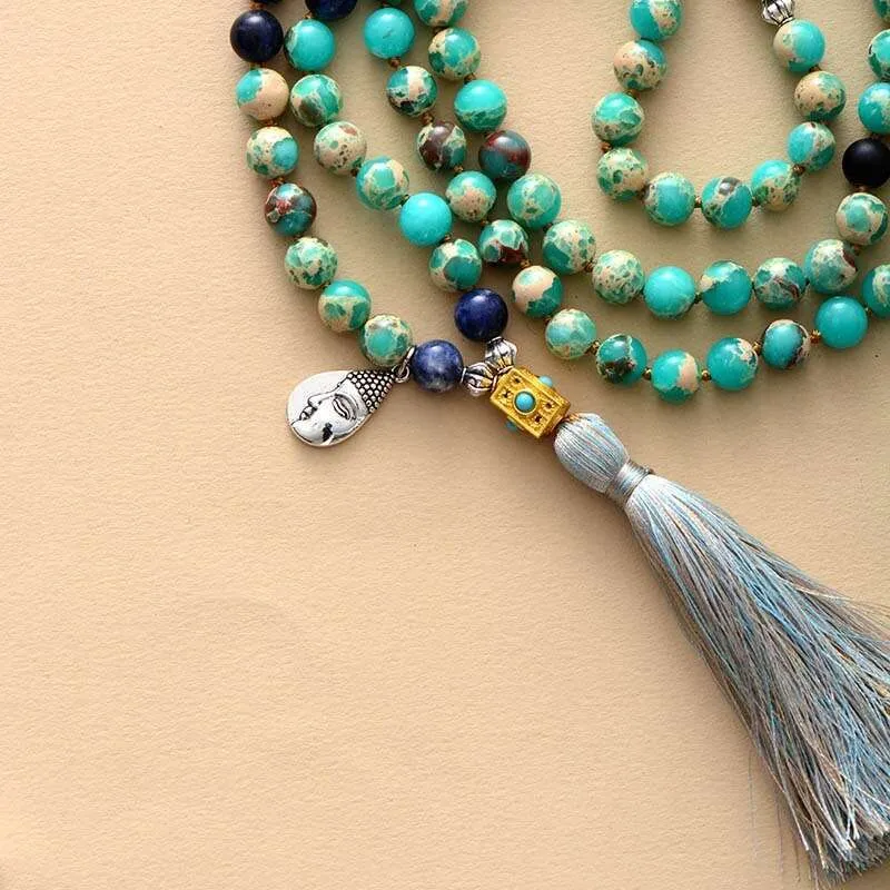Collar Mala, Jasper, Abalorios De Oración Budista, Japa Mala, Collar De