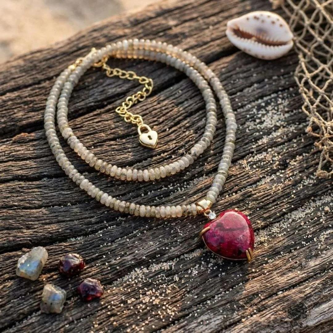 Collar del perdón con uno mismo con corazón de piedra de jade o jaspe Collar del perdón con uno mismo con corazón de piedra de jade o jaspe