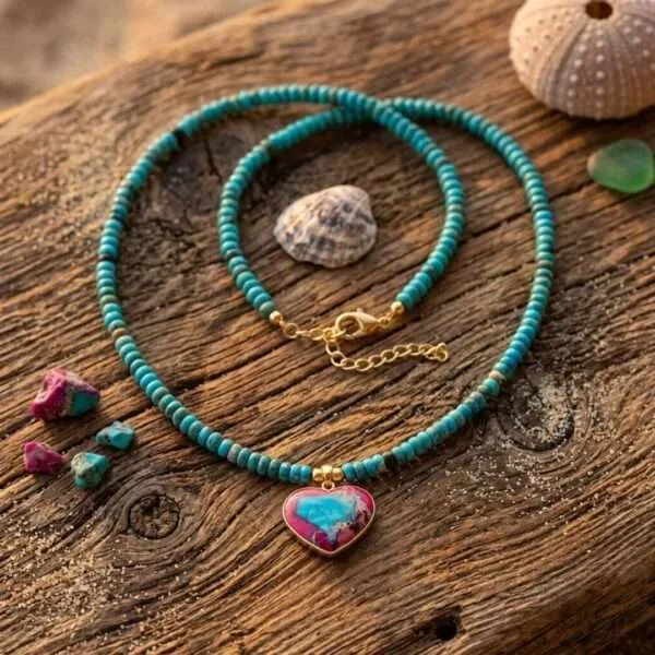 Collar del perdón con uno mismo con corazón de piedra de jade o jaspe