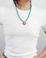 Collar del perdón con uno mismo con corazón de piedra natural de jade o jaspe