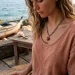 Collar del perdón con uno mismo con corazón de piedra de jade o jaspe