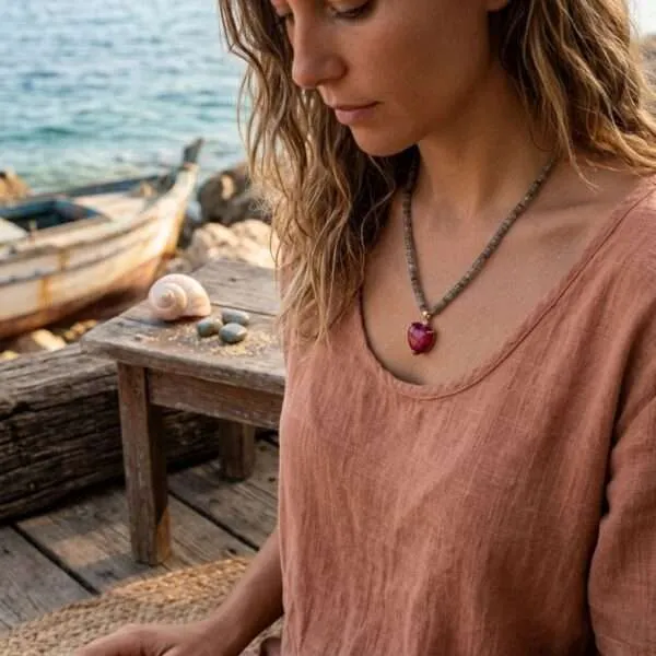 Collar del perdón con uno mismo con corazón de piedra de jade o jaspe