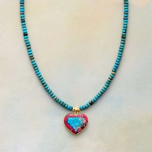 Collar del perdón con uno mismo con corazón de piedra natural de jade o jaspe