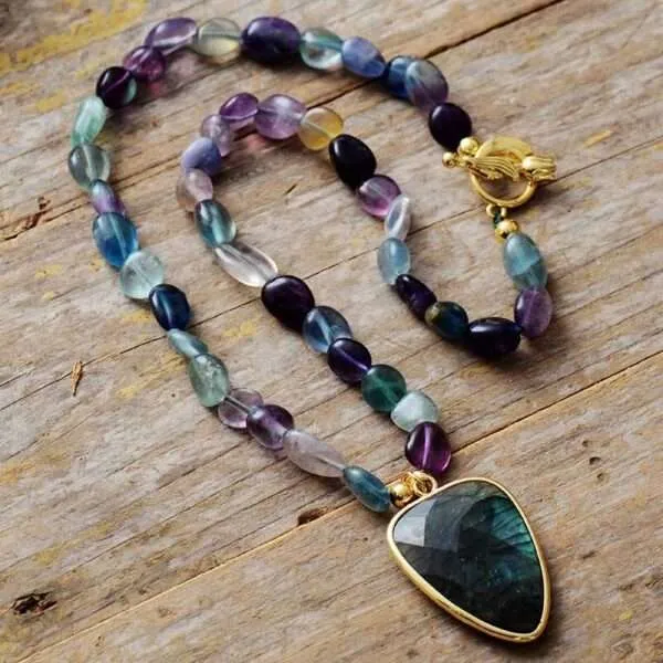 Collar de la revelación de la verdad tras las ilusiones con labradorita y cuarzo
