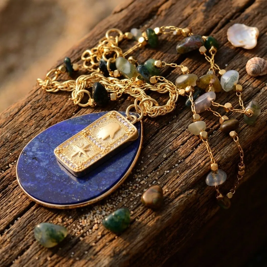 Collar del Tesoro Perdido — Medallón de Lapislázuli con Estrella y Loto Collar del Tesoro Perdido — Medallón de Lapislázuli con Estrella y Loto