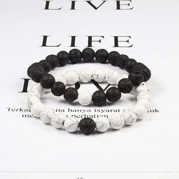 Conjunto de 2 pulseras con piedras naturales para hombre, mujer y parejas