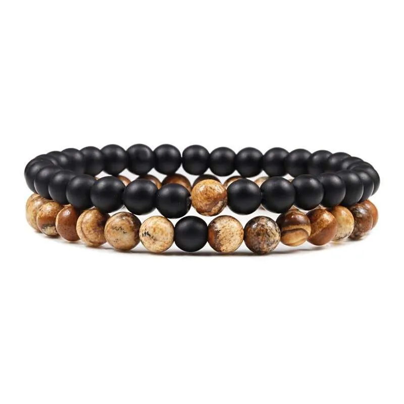 Conjunto de 2 pulseras con piedras naturales para hombre, mujer y parejas Conjunto de 2 pulseras con piedras naturales para hombre, mujer y parejas