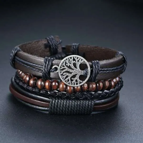 Conjunto de 4 pulseras bohemias para hombre de cuero