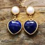 Pendientes del amor fructífero en forma de corazón con amatista, lapislázuli u ónix negro