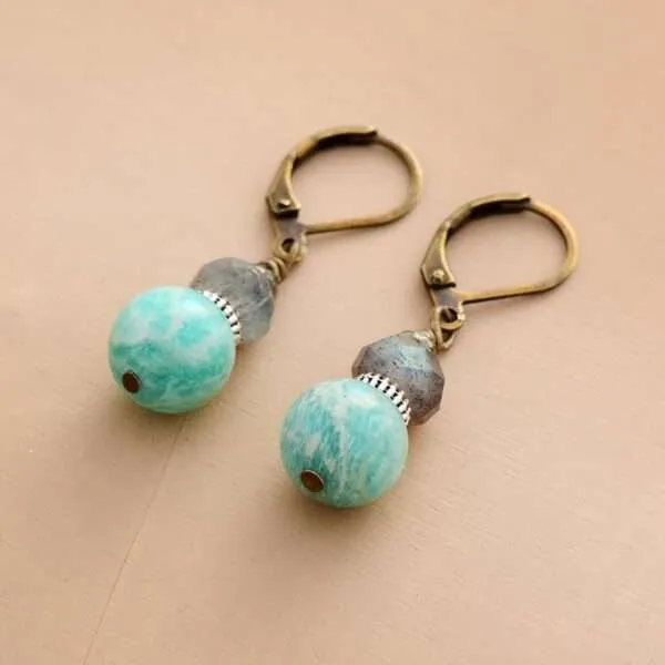 Pendientes vintage del viaje a las otras vidas con amazonita y labradorita