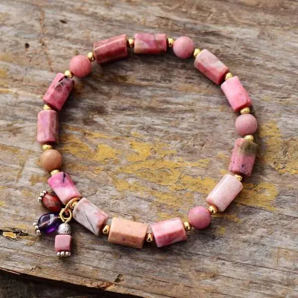 Pulsera bohemia de la curación de las heridas con rodonita o amazonita