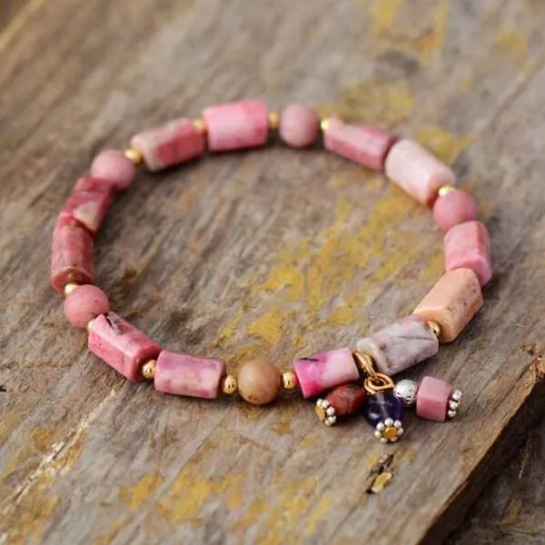 Pulsera bohemia de la curación de las heridas con rodonita o amazonita