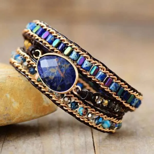 Pulsera bohemia de la regulación del metabolismo con piedra de sodalita