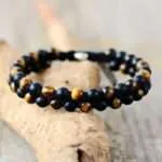Pulsera boho para hombre con piedras de ojo de tigre, ágata y jaspe