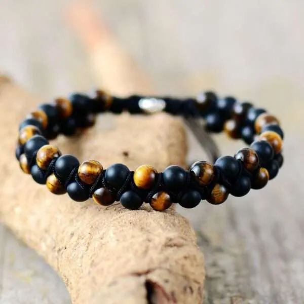 Pulsera boho para hombre con piedras de ojo de tigre, ágata y jaspe