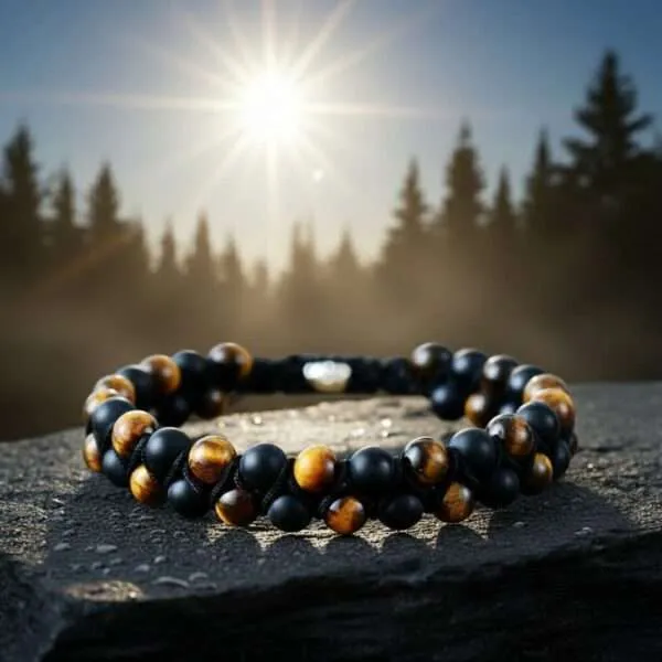 Pulsera boho unisex con piedras de ojo de tigre, ágata y jaspe