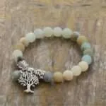 Pulsera medallón del árbol de la vida con howlita, cuarzo rosa o amazonita