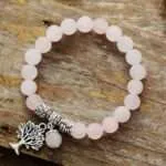 Pulsera medallón del árbol de la vida con howlita, cuarzo rosa o amazonita