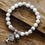 Pulsera medallón del árbol de la vida con howlita, cuarzo rosa o amazonita