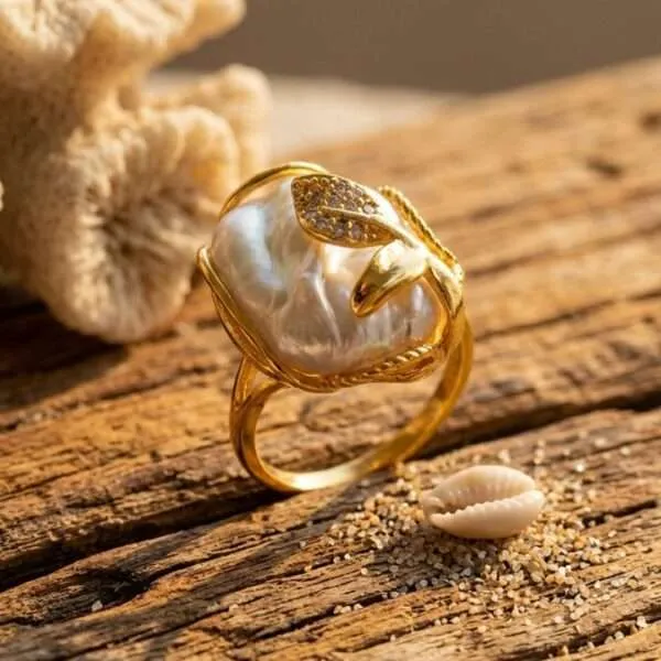 Anillo del verdadero propósito del yo interno con perlas de agua dulce