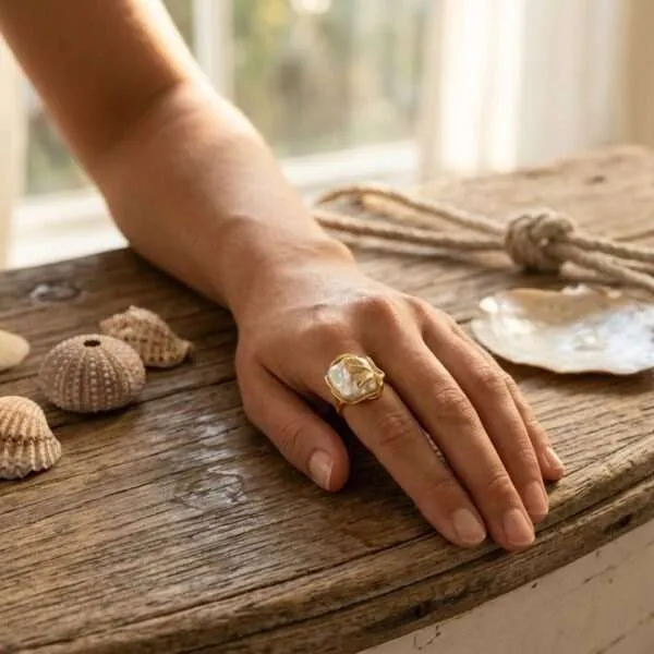 Anillo del verdadero propósito del yo interno con perlas de agua dulce