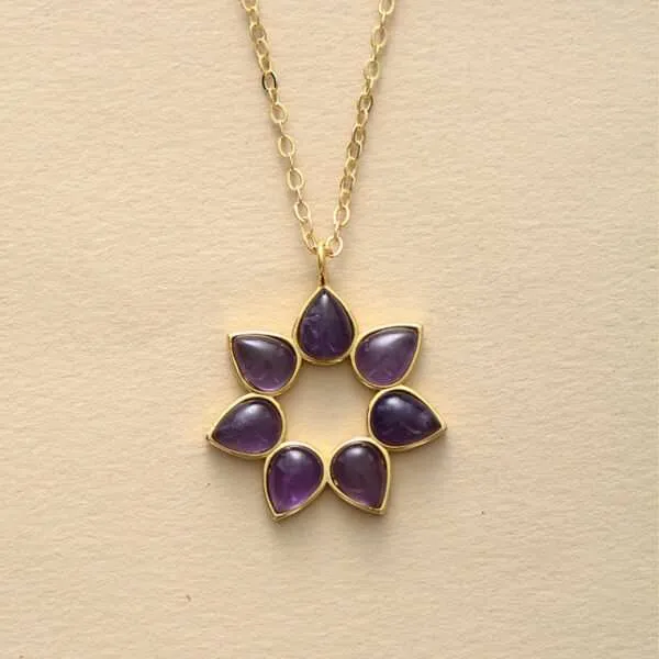 Collar boho de la flor que no se marchita con piedras de amazonita o amatista