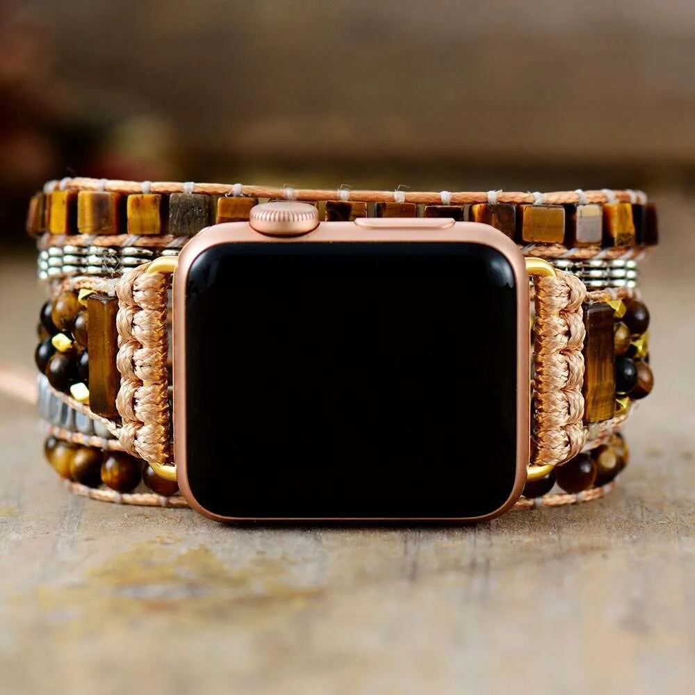 Correa Apple Watch boho elegante con piedras de ojo de tigre (5 vueltas) Correa Apple Watch boho elegante con piedras de ojo de tigre (5 vueltas)