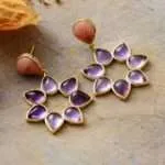 Pendientes boho de la flor que no se marchita con piedras de amazonita o amatista