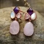 Pendientes vintage de las vibraciones amorosas con cuarzo rosa o sodalita